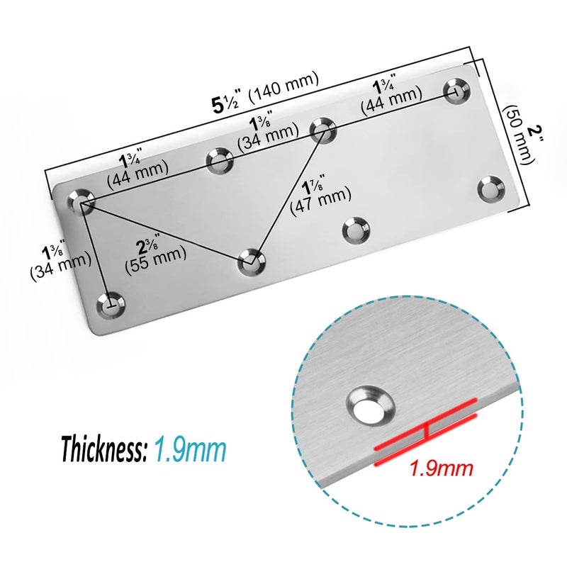 MOUNTAIN_ARK 10 Pack 5-1/2" x 2" Flat Mending Plate, 201 Stainless Steel Straight Bracket, Metal Repair Fixing Connector, 1.9 mm Thick - Image 3
